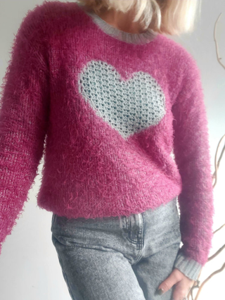 Slika: Rozi čupavi pulover na srce, S/M